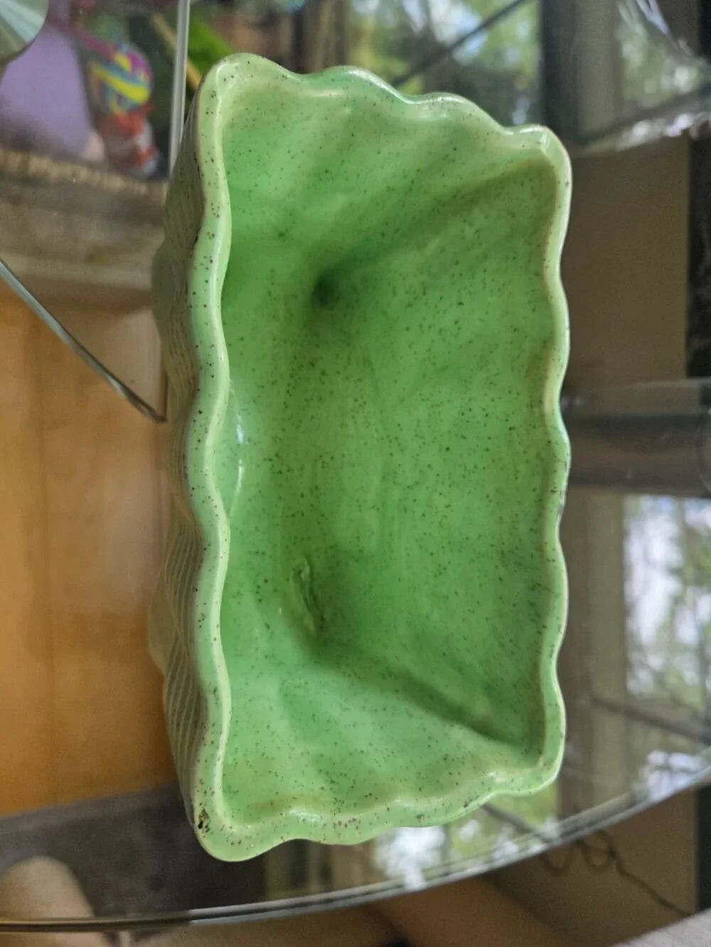 Cookson Pottery Vintage Green White Drip Glaze Planter Dish MCM USA